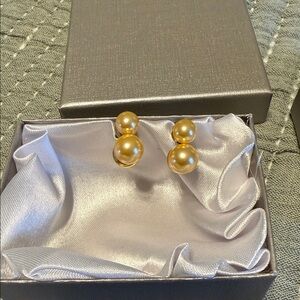 Gold Double Pearl Stud Earrings - Women Jewelry